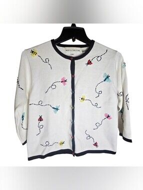Vintage Ladybug Bumblebee Beaded Buttondown 3/4 Sleeve Cardigan Size Small